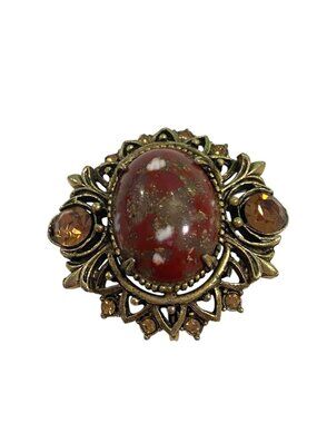 Florenza Victorian Revival Brooch & Pendant With Marbled Terracotta Cabochon